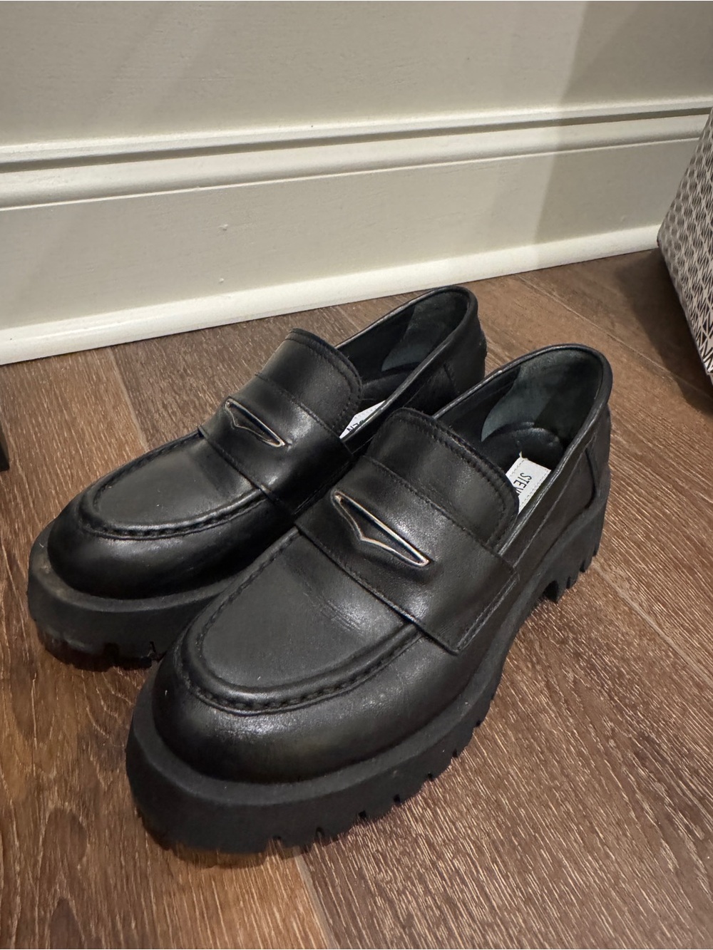 Steve Madden Black Chunky Lug Penny Loafers